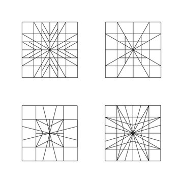 Decor element for lattice. Different design of lined panel. Abstract minimalistic square geometric shape with simple ruling.