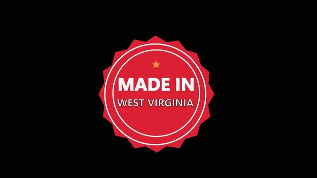 Made in West Virginia Round Stamp Badge Animation.Animated Red stamp with made in West Virginia. Suitable for labeling products, indicating origin or adding cultural touch to designs.   .Motion Design