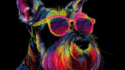 Art of a colorful dog with glasses