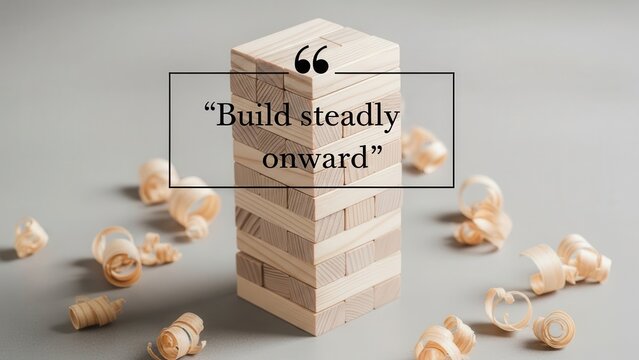 Wooden Tower Blocks With Quote 'Build Steadily Onward'