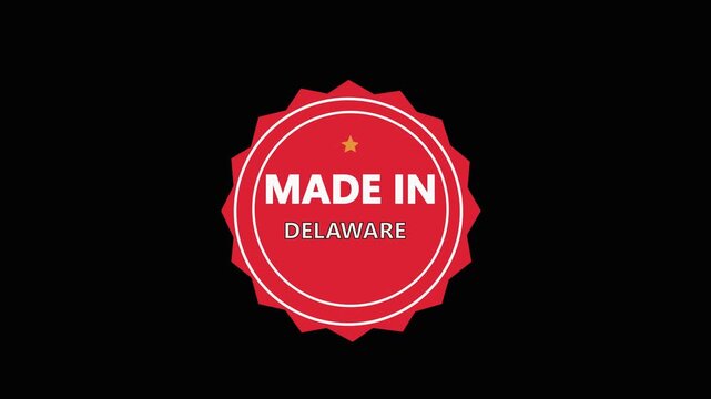 Made in Delaware Round Stamp Badge Animation.Animated Red stamp with made in Delaware. Suitable for labeling products, indicating origin or adding cultural touch to designs. 4k