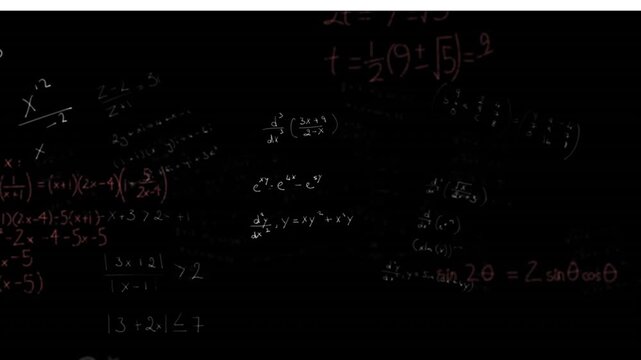 Animation of red dots over black background with math formulas