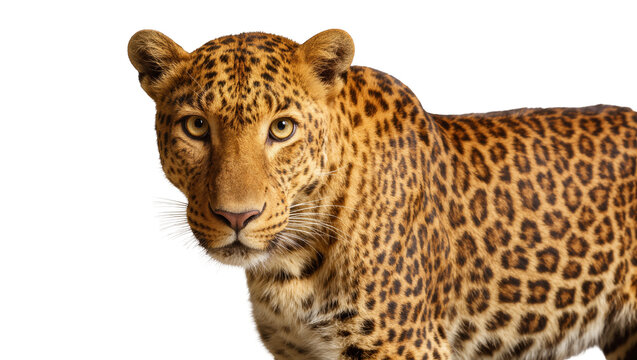 Close-up portrait of a majestic wild leopard with intense golden eyes staring directly