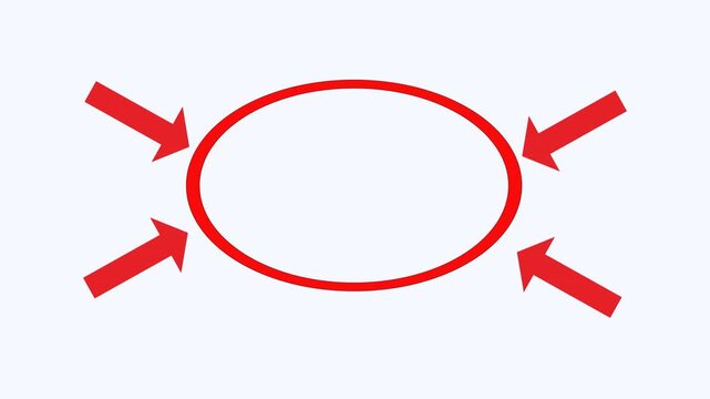 Four red arrows converge on a red circle. Suitable for business presentations, marketing materials, and strategy concepts.