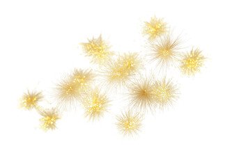 Obraz premium Sparkling golden abstract starburst shapes with glitter texture, isolated festive design element PNG on transparent background for celebration and decoration