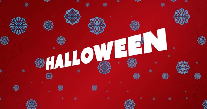 Animation of halloween text over snow falling