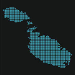 Fototapeta premium Light Blue Dotted Malta Vector Map on Black Background Neon Digital Tech Style