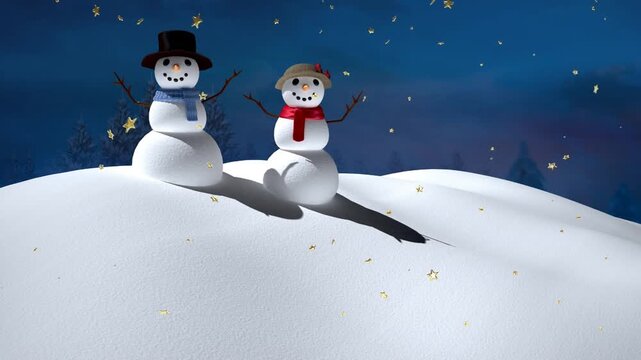 Animation of falling stars over winter scenery