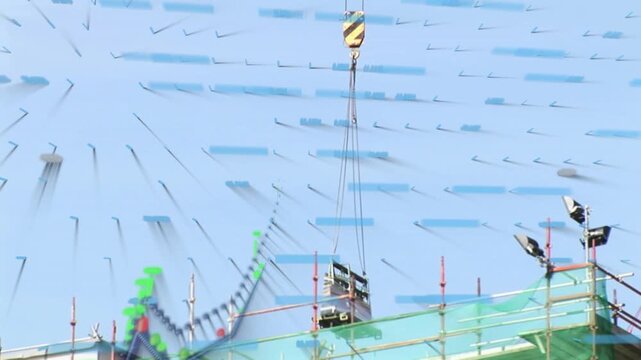 Animation of financial data processing against construction site