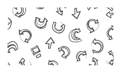 Fototapeta premium Hand drawn dark grey arrows and circular refresh symbols white direction