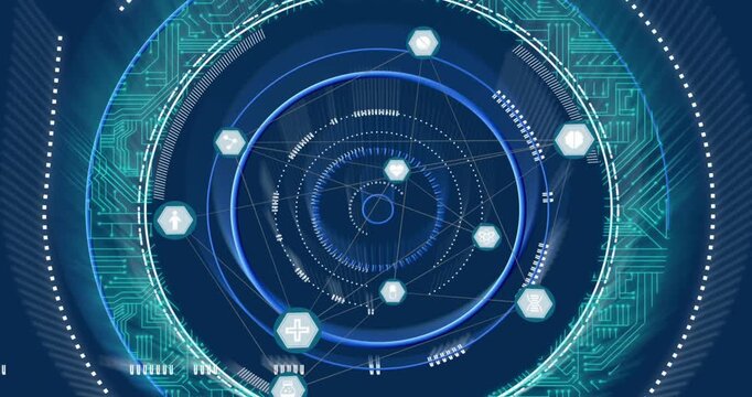 Animation of scope scanning over network of connections with icons