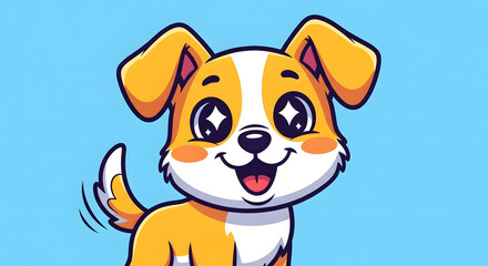 Obraz premium A cheerful cartoon dog with orange fur and white markings playfully jumps outdoors.