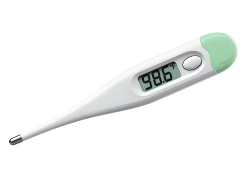 Precise digital medical thermometer displaying 98 6 degrees Fahrenheit, an essential health monitoring device isolated PNG, ideal for healthcare concepts