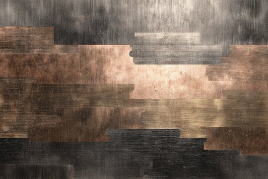 Brushed metal plate with partial etched pattern, muted bronze dark silver abstract tech background