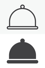 Fototapeta premium Food tray cloche icon set with serving dome in line, outline and solid style. Food tray cloche icon vector sign and symbol with editable stroke for room service.