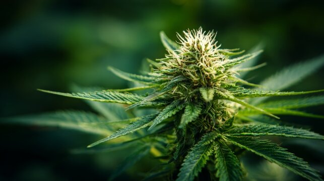 Close-Up of Green Cannabis Flower Bud on Soft Blurred Background