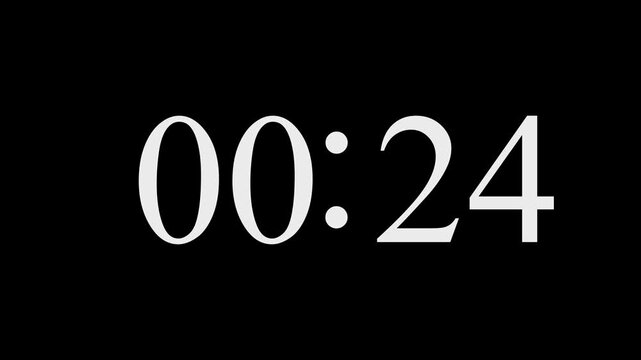 48 seconds digital countdown timer animation from 48 to 0 seconds on black background 4k video