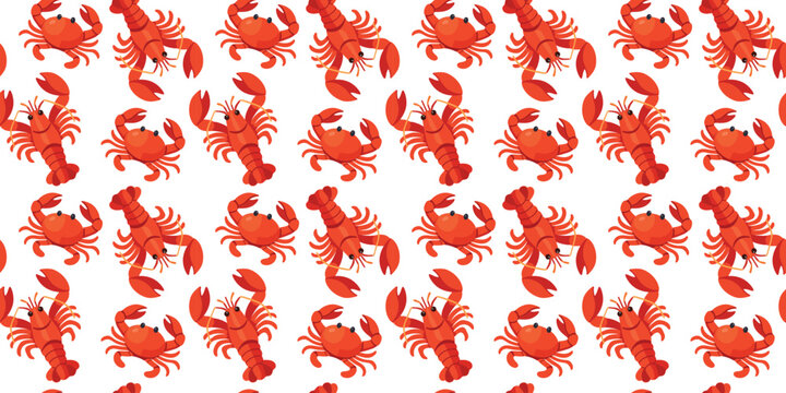 hand drawn cute crab and crayfish seamless pattern on white surface