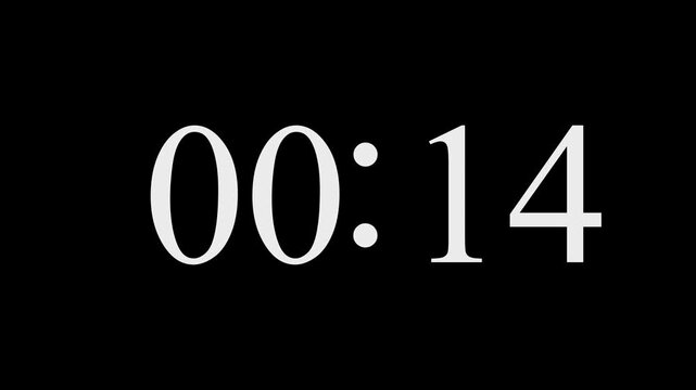 28 seconds digital countdown timer animation from 28 to 0 seconds on black background 4k video