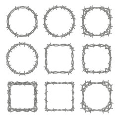 Obraz premium Barbed wire frame shapes and borders.