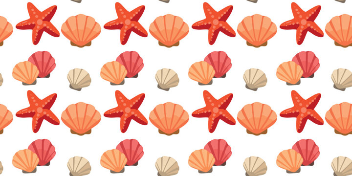 seamless cute seashell and starfish pattern on white background