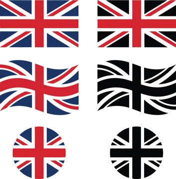 Union jack flags in different designs and colors