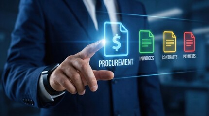 Obraz premium AI driven procurement technology supports enterprise supply chain automation with digital invoices contracts and payments for streamlined business