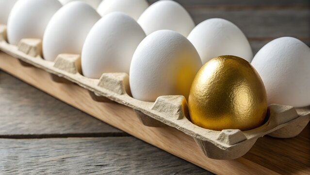 Golden eggs placed in a basket for fresh farm food presentation