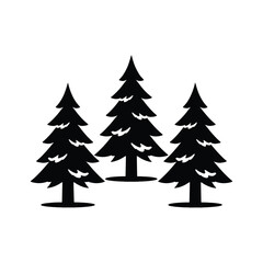 Obraz premium Three evergreen trees silhouette vector graphic illustration with tree line
