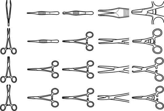 A detailed and technical illustration displays a collection of surgical instruments, tools essential for precision and care in the operating room.