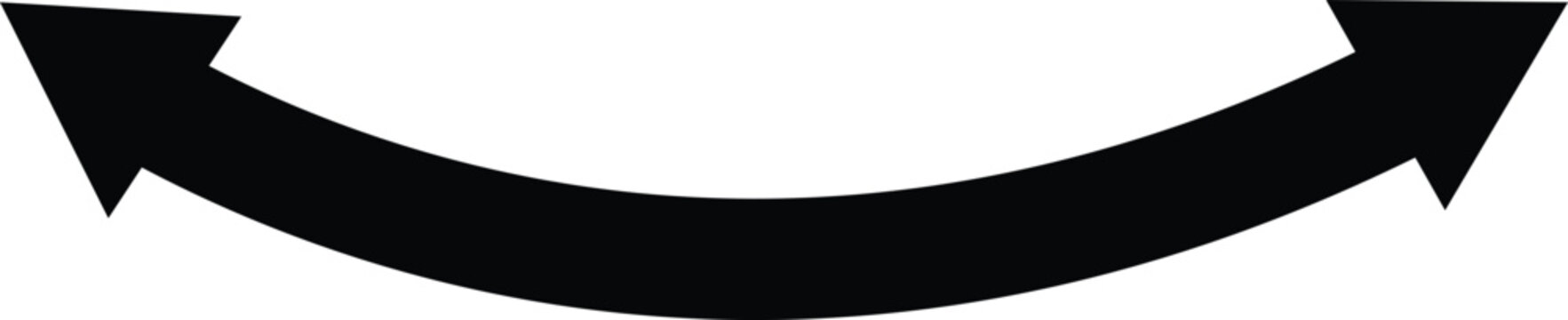 Dual semi circle arrow. Horizontal dual side long arrow sign. Semicircular curved thin long double ended arrow. flat style.