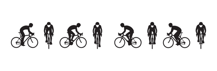 Fototapeta premium Collection of bicycle rider icons showing multiple perspectives for competitive cycling