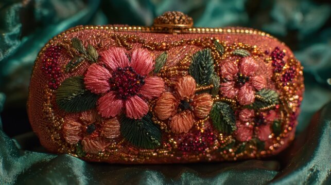 Exquisite Ornate Beaded Floral Clutch Purse, a Luxurious Handcrafted Evening Accessory
