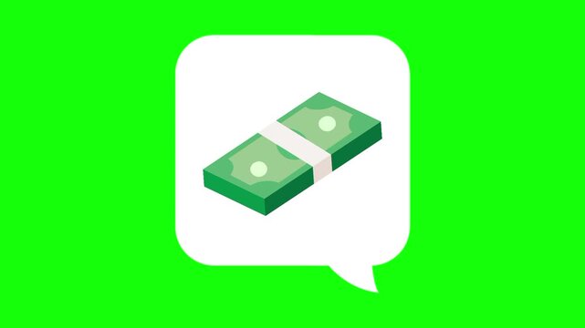 Cash dollar money in white dialogue box. Animated chat, conversation vector icon. Business idea, finance, economic thought symbol. Popup animation with green screen background template