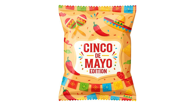 A colorful Cinco de Mayo edition snack bag filled with festive Mexican treats