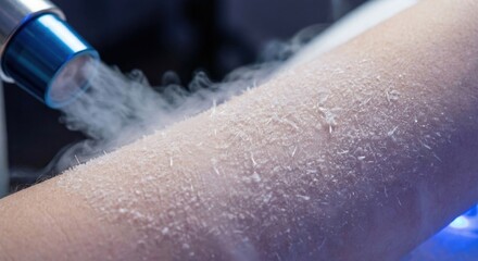 Fototapeta premium Cryotherapy treatment on human skin with frost crystals