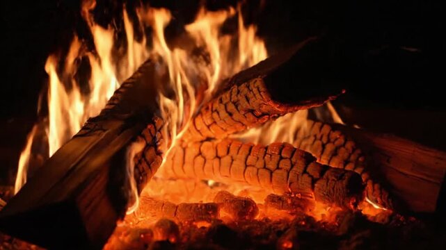Burning wood in a fire pit.