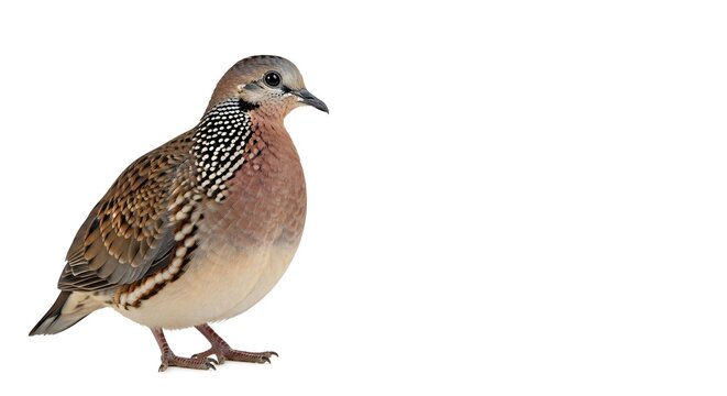Eurasian collared dove standing on a plain white background