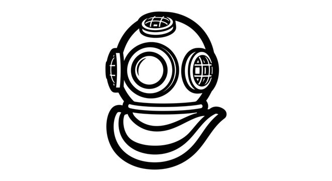 Black vintage diving helmet isolated on white background with no additional elements.