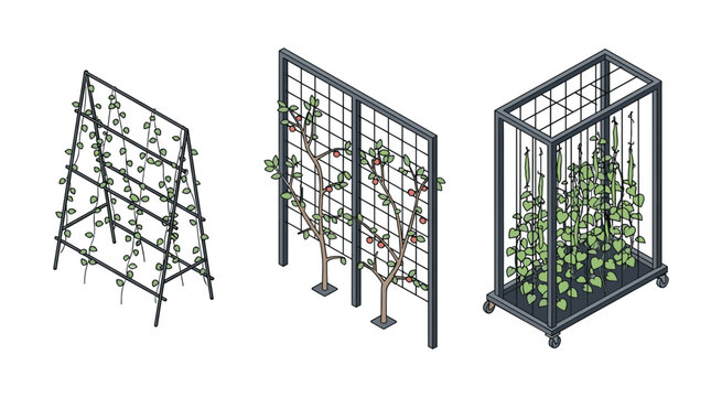 Garden trellis and plant support structures for climbing vegetables set vector