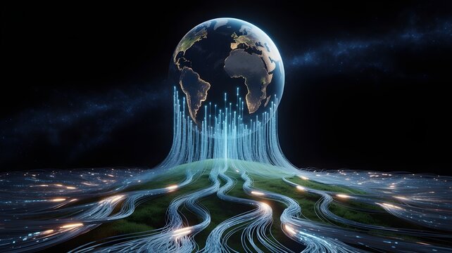 Internet cables growing like tree branches across globe