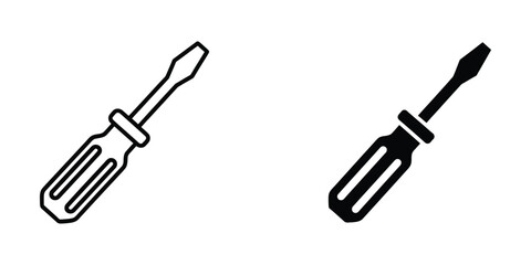 Fototapeta premium Contrast between a white outline and black filled screwdriver icon design