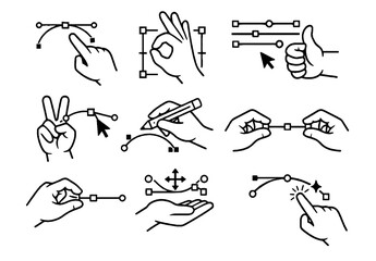 Fototapeta premium Hand Gesture Touchscreen Line Icons Set – Tap, Swipe, Pinch, Drag and Click Outline Icons