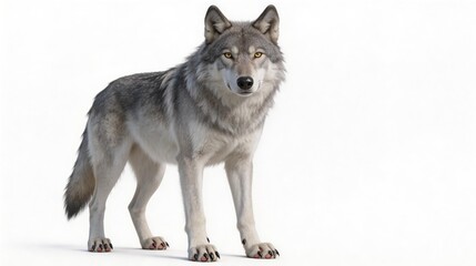 Obraz premium a-great-grey-wolf-standing-alert-on-all-fours-shot-from-a-slightly-low-angle-against-a-pure-.jpg, 