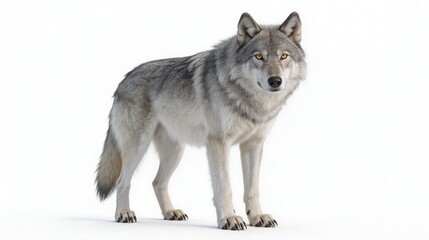 Obraz premium a-great-grey-wolf-standing-alert-on-all-fours-shot-from-a-slightly-low-angle-against-a-pure-.jpg, 