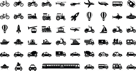 Transportation Vehicle Set Including Cars, Bikes, Boats, Planes, Helicopters, and More © Yousuf