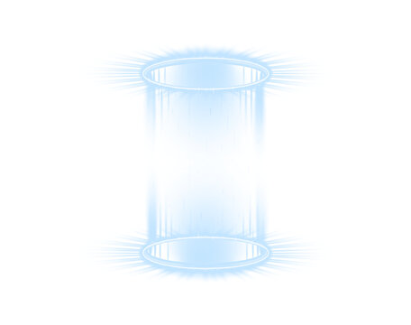 Bright blue energy circle with glowing halo effect. Floating ring forms sci fi teleportation portal. Transparent PNG ideal for overlays.