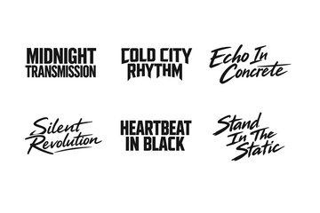Obraz premium A Creative Composition of Six Striking Graphic Designs Featuring Unique Typography and Artistic Styles in a Black and White Palette