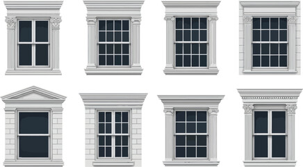 A collection of classic architectural windows featuring traditional frames and ornate details isolated on a white background for building design and historical illustration © Ahmad