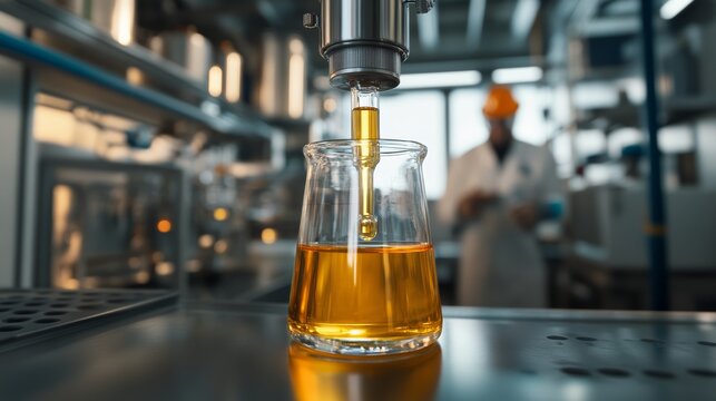 Laboratory experiment oil extraction process science lab research content industrial environment close-up view chemistry concept